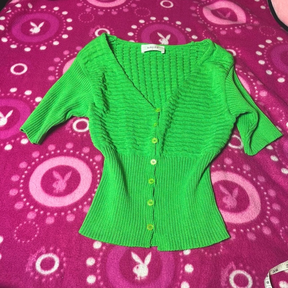 Bäcio Green V Neck Cut Out Detail Cardigan Top Size Medium